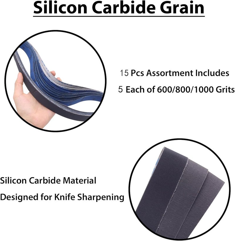 SHUTTLE GENIUS 15 Pack 1 x 42 Inch Silicon Carbide Sanding Belts, 1x42 Knife Sharpening Sanding Belt, 5 Pcs Each of 600, 800, 1000 Grits Sanding Belt for Belt Sander - Image 4